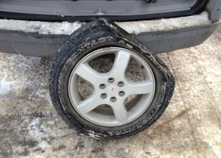 frozen flat tire damaged rubber